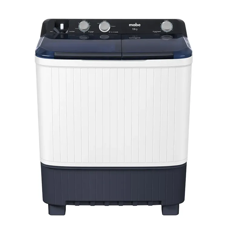 Mabe 11Kg LMD1123HBAB0 Doble Tina | Amoblar Muebles y Electrodomésticos Lavadora Mabe 11 Kg Doble Tina semiautomática blanca y azul oscuro con controles manuales